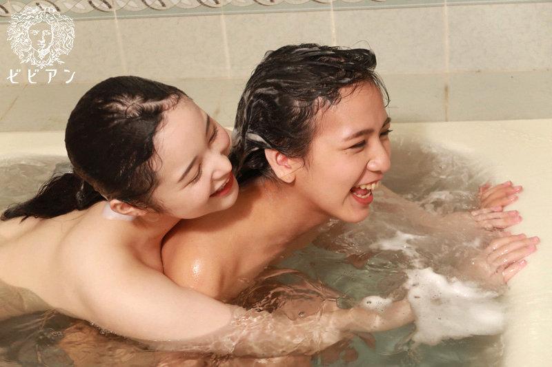 Two Cute Girls Kissing And Drooling Over Each Other, W Lesbian Ban, Yuzu Shirakawa, Rin Miyazaki. - 1