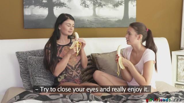 Lucy and Carrie Private Sucking Cock with Bananas - 1