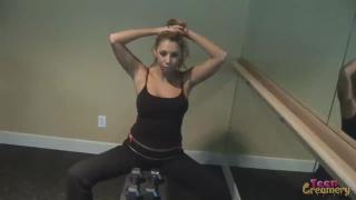 Mama MILF at Gym gives Amazing Blowjob and Gets Tits Blasted with CUM French