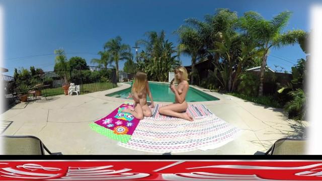 ADAME & EVE - VR TWO BLONE CURIOUS COEDS EAT EACH OTHER BY THE POOL - 2