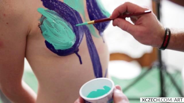 Girls Painting on the Naked Body with many Pussy Close-ups - XCZECH.com/Art - 1