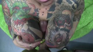 Phat Ass Busty Tattooed Babe does a Nice POV Blowjob OnOff
