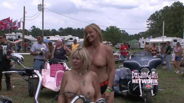 Whipping Biker Chicks Gets Naked at a Rally Baile - 1