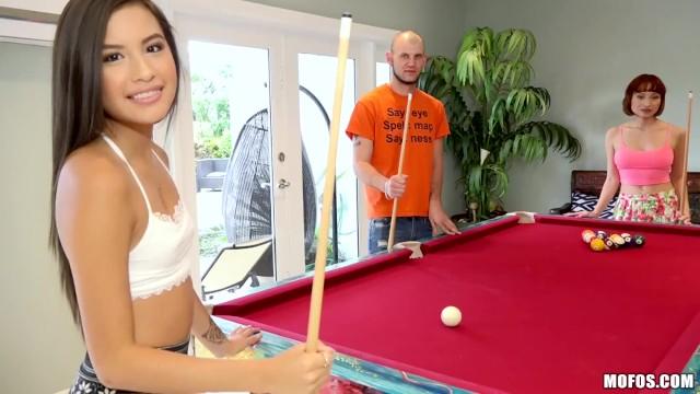 Mofos - Hot Girls Sharing Cock on a Strip Pool Game - 1