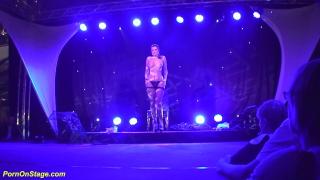 Nurumassage Sexy Hot Wife Shows her Big Boobs on Public Show Stage Sucking Dicks