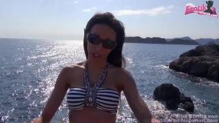 Huge Dick German Skinny Latina Amateur Tee Fucks at Beach from Mallorca Ball Licking