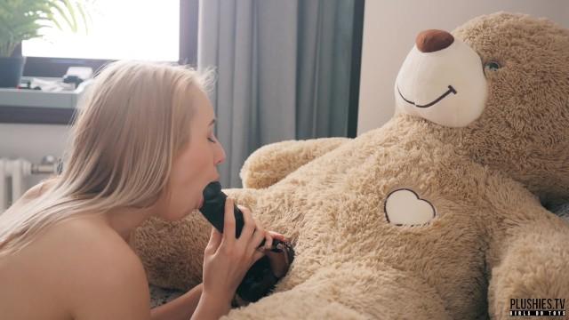 Periscope Petite Teen Girl Maya Sucks and Swallows Big Black Cock with Teddy Bear From - 1
