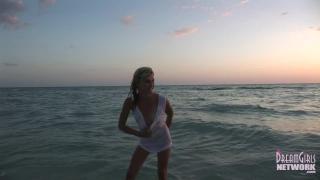 Thot Wet T-shirt Model Rolls around in the Water at Sunset Com