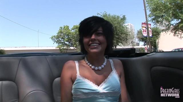 Best Blowjobs Pierced Brunette Shows Tits and Pussy in the back of a Moving Convertible Freckles - 2