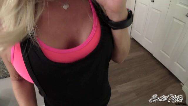 Canadian StepMom BlowJob during Phone Call - Cum on Yoga Pants - Erotic Nikki Ashton Foot Job