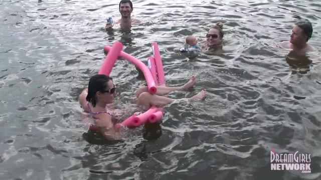 Longhair Hot Coeds Hang out Topless at Party Cove Fun - 1