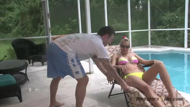 Hot Blonde Blowjob by the Pool - 1
