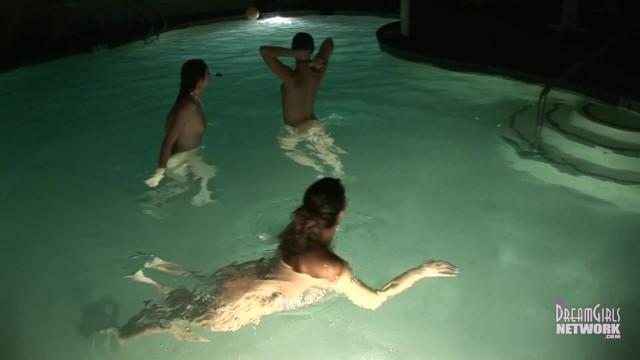 8teen Late Night Hotel Pool Skinny Dipping with 3 Super Hot Chicks CamStreams - 1