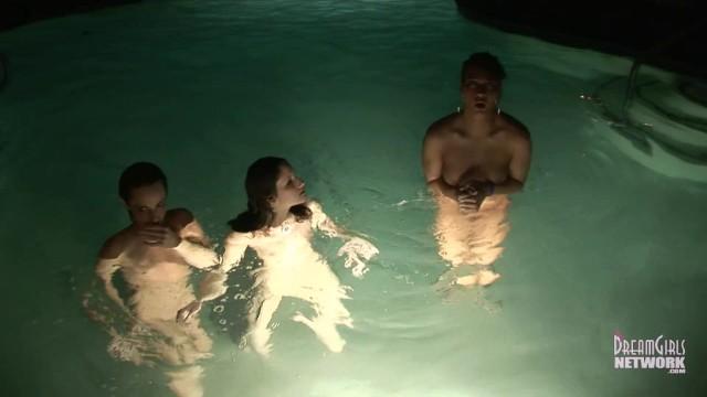 Bosom Late Night Hotel Pool Skinny Dipping with 3 Super Hot Chicks Domination