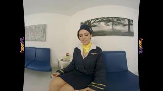 BananaBunny Busty Brunette Jamie Jones Cosplay Flight Attendant Uniform VR Striptease Mallu