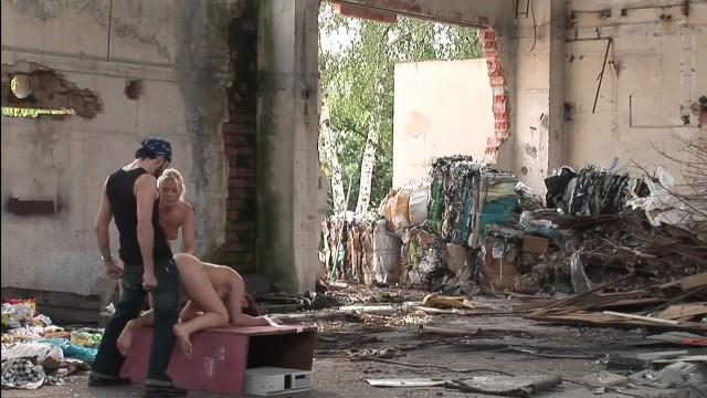 Naked Teen PAWG Finds her way to an DP Orgy in Abandoned Warehouse - 1