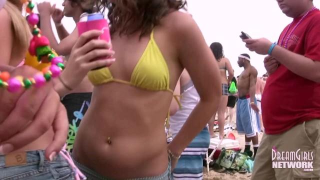 Big Tit Bikini Coeds Dance and Flash during Spring Break Beach Party - 2