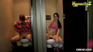 Bigass MAMACITAZ - almost Caught! Public Bathroom Lesbian Sex Cum Eating