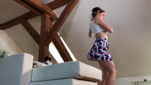 COLLEGE GIRL LOLA from SOCIALMEDIACELEBS NO PANTIES IN FRONT OF THE BIG FAN - 1