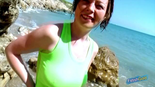Beautiful Brunette MILF Analed by a Big Cock on the Beach Rocks - 1
