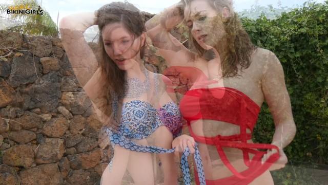 Pegging Two Sexy Young first Timers Shot in the Sun Outdoors doing Bikini / Topless 7Chan - 1