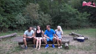 Dick Suck Partner Swap at Outdoor Foursome with Cute Swinger Girls Behind