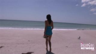 Sexy Brazen Brunette Risky Public Flashing on a Busy Florida Beach Leggings