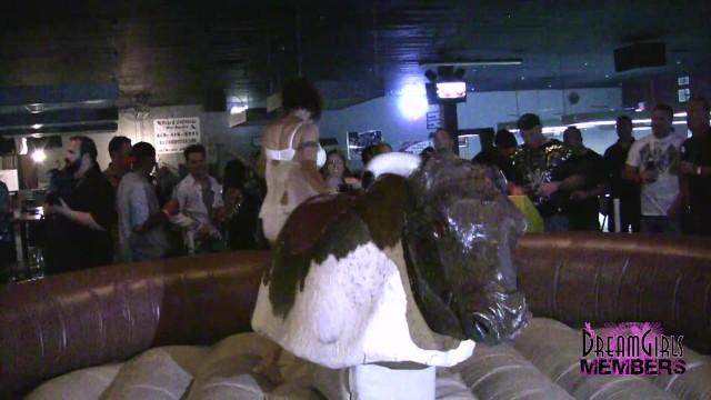 Bbc Coeds in Sexy Lingerie Ride the Bull at a Local Bar Stockings - 1