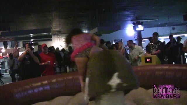 Long Coeds in Sexy Lingerie Ride the Bull at a Local Bar Hot Naked Girl - 1
