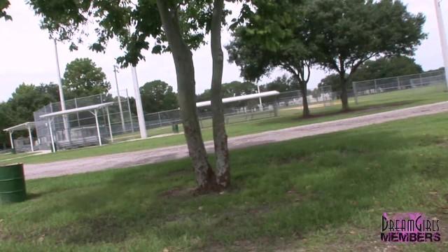 Risky! two Girls get Naked at a Public Athletic Field Park - 2