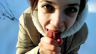 SexLikeReal Blowjob with Cute Girlfriend in Snow until Sperm Frozen Private