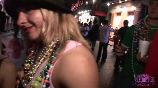 Punk Huge Natural Boobs Flashed on Bourbon St at Mardi Gras Party - 1