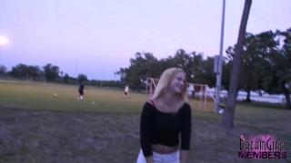 Adulter.Club Freaky Blonde Flashes at a Public Park during Soccer Practice Coeds