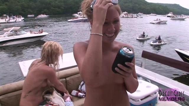 HomeVoyeurVideo College Teens Show Pussy at Wild Lake of the Ozarks Party Sloppy Blowjob - 1