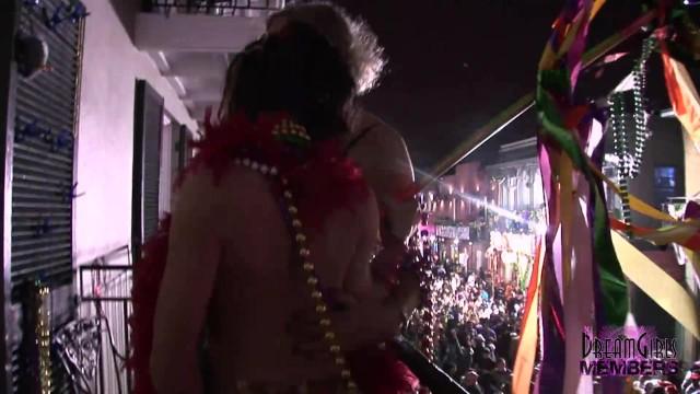 SexLikeReal Flashing Titties from the Balcony at Mardi Gras Village