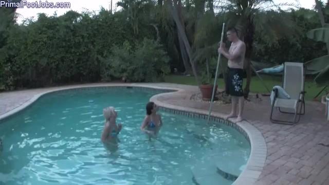 Stepmother Bitchy Babes use their Feet on Pool Boy's Cock and Face until he Blows Load VLC Media Player - 2