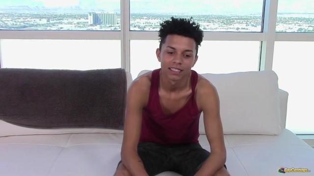 Skinny Black Teen is Nervous for his first Big White Cock on the Casting Couch - 1
