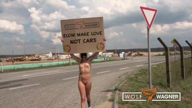 Small Tits Porn Tesla Protest! Kitty Blair Nude in Public for Greater Good! + Outdoor Fuck! WOLF WAGNER FamousBoard