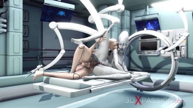 Chudai Sexy Sci-fi Female Android Plays with an Alien in the Surgery Room in the Space Station Gay Bareback