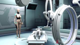 Celebrities Sexy Sci-fi Female Android Plays with an Alien in the Surgery Room in the Space Station Couple Porn