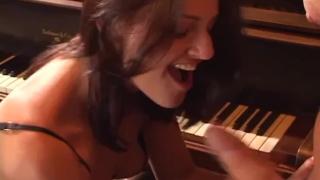 Crossdresser Petite Babe did Handjob on her Piano Teacher's Big Cock Shaven
