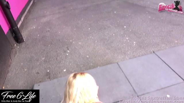 Slim Blonde makes Public Fuck and then Extreme Sperm Walk Topless through the City - 1