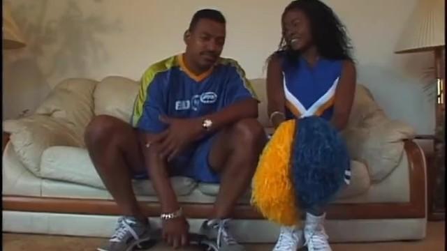 Very Beautiful Young Ebony Cheerleader with Tight Perfect Pussy Lips Gets Licked and Fucked by Step - 1