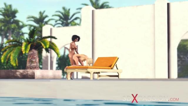 Eating Pussy Hot Sex in L.A. Sexy Ebony Dickgirl Plays with Young Blonde in Luxurious Villa Masterbate