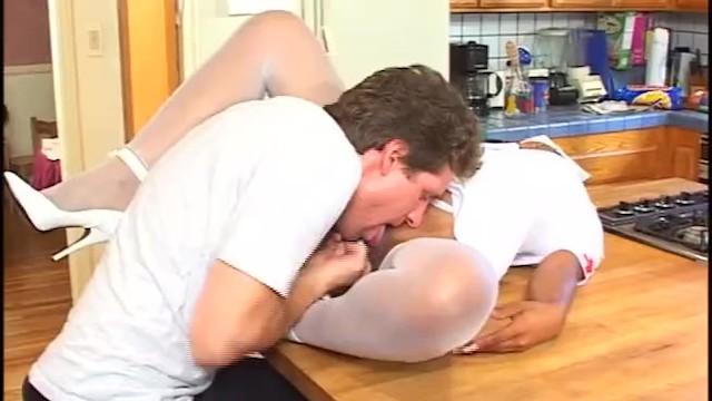 Nerdy Private Nurse with Huge Natural Tits Gets Licked and Hard Fucked in the Kitchen - 1