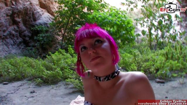 Punk Girl with Pink Hair and Small Tits Gets Fucked in all Holes outside - 1