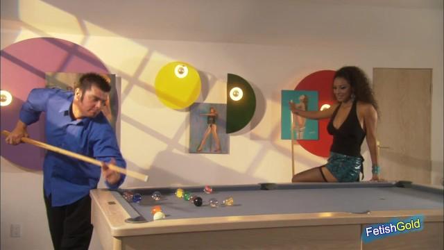 Ebony Girl with Curly Hair Gets Drilled Deep by Handsome White Guy on the Pool Table - 1