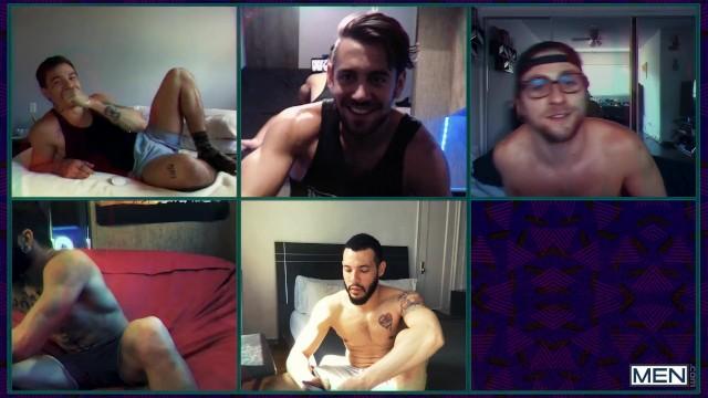 Men - Dante, Luis, Calvin, Johnny, Elijah & Rhyheim Jerk off their Cocks in a Group Video Call - 2