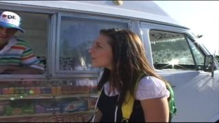 Punished Two Beautiful Brunette Teens having Threesome with a Lucky Guy inside the Ice Cream Truck Juicy