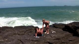 OopsMovs American and Brazilian Models having Hot Lesbian Sex on the Beach Suruba